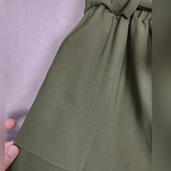 Grace Karin Cropped High Waisted Cropped Paper Bag Pants Size L Khaki Green - Picture 14 of 15